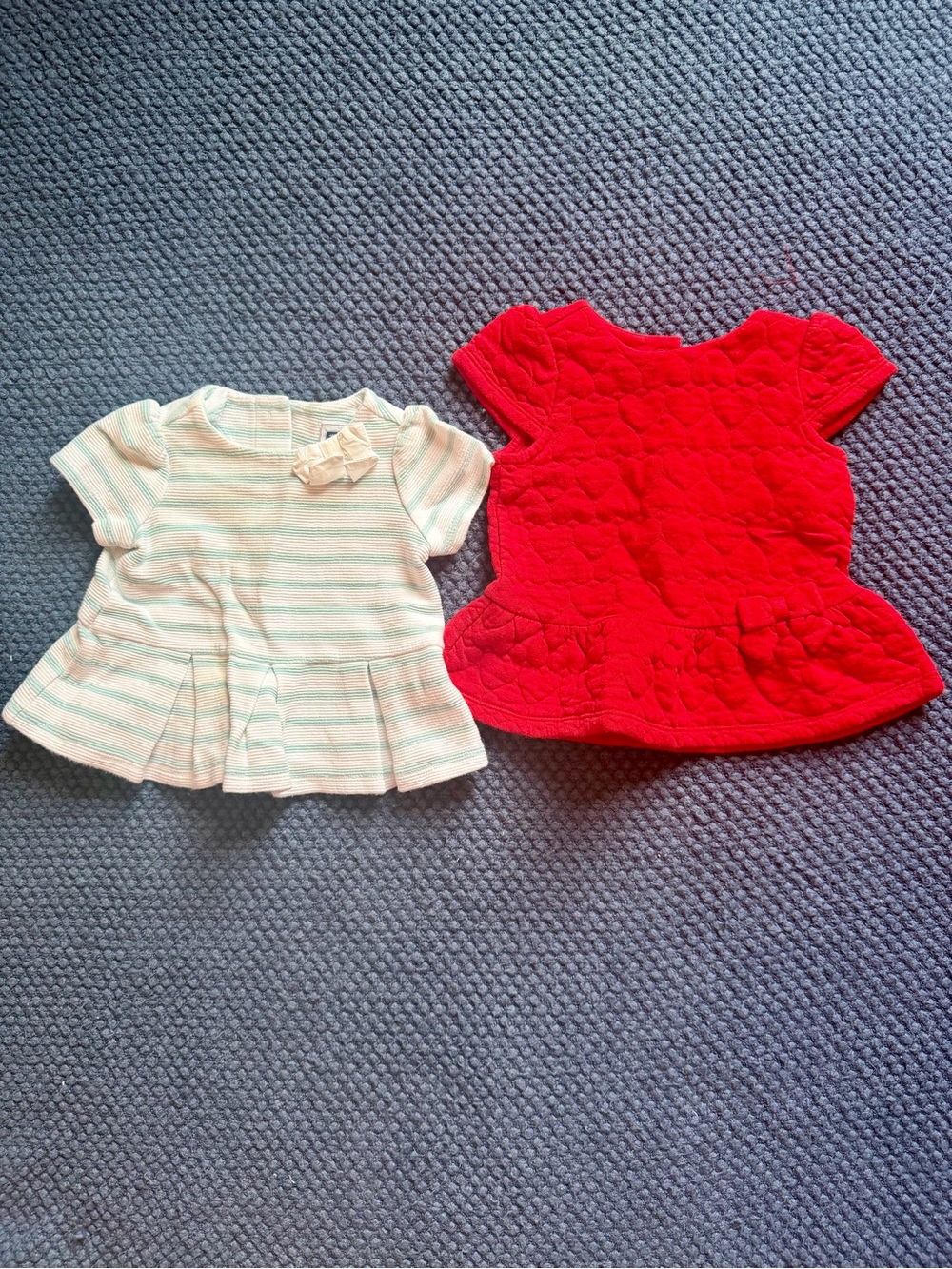 Janie and Jack Red Quilted Peplum Short Sleeve Top & Teal Striped Top